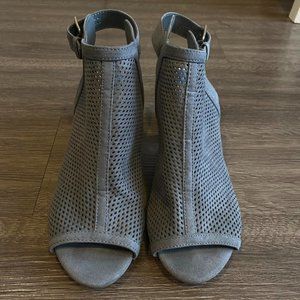 Unisa Blue Booties for Women - Peep Toe Low Block Heel Hook & Loop Strap